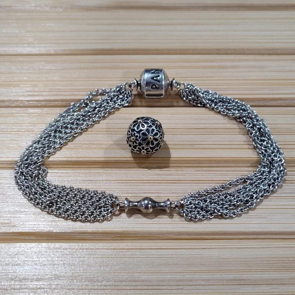 Pandora Multi-Chain Bracelet with Charm/Clip - Picture 3 of 4